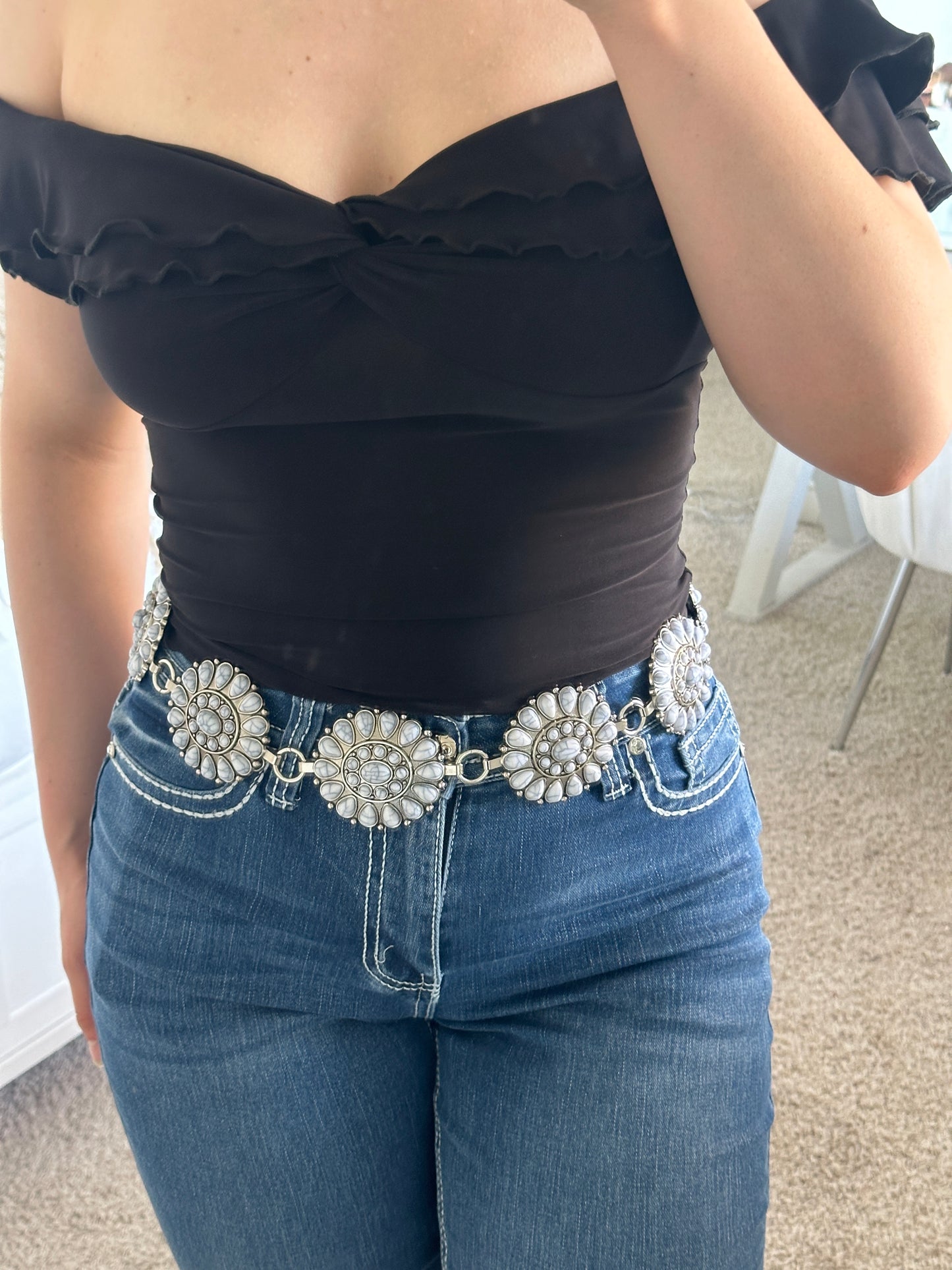 White Marble Print Belt